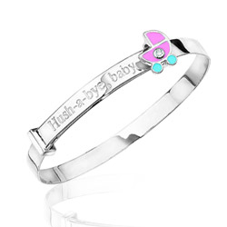 0.01 Cts  SI2 - I1 clarity and I-J color Diamond Hush-A-Bye Childrens Bangle in Silver