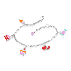 0.01 Cts  SI2 - I1 clarity and I-J color Diamond Multi Charm Childrens Bracelet in Silver