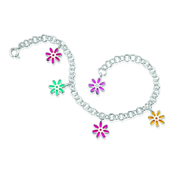 0.01 Cts  SI2 - I1 clarity and I-J color Diamond Resin Flower Childrens Bracelet in Sterling Silver