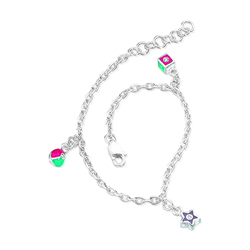 0.01-0.03 Cts  SI2 - I1 clarity and I-J color Diamond Multi Charm Childrens Bracelet in Silver