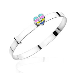 0.01 Cts  SI2 - I1 clarity and I-J color Diamond Enamel Heart Childrens Bangle in 14K White Gold