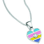 0.01 Cts  SI2 - I1 clarity and I-J color Diamond Heart Enamel Childrens Pendant in 14K White Gold