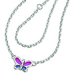 0.01 Cts  SI2 - I1 clarity and I-J color Diamond Resin Butterfly Childrens Necklace in Sterling Silver