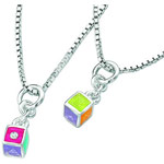 0.01 Cts  SI2 - I1 clarity and I-J color Diamond Resin Cube Childrens Pendant in Sterling Silver