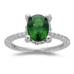 0.56 Cts Diamond & 1.86 Cts Chrome AAA Tourmaline Ring in 14K White Gold