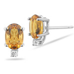 0.02 Ct Diamond & 1.60 Cts of 7x5 mm Oval Citrine Stud Earrings in 14K White Gold