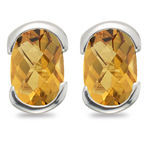 1.45 Cts of 7x5 mm AA Oval-checkered Citrine Stud Earrings in 14K White Gold