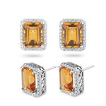 0.42 Cts Diamond & 6.00 Cts Citrine Earrings in 14K White Gold