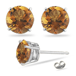 0.85 Cts of 5 mm AA Round Citrine Stud Earrings in 14K White Gold