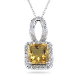 1/3 Ct Diamond & 2.25 Cts Citrine Pendant in 14K White Gold