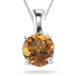 0.63-0.68 Cts of 6 mm AA Round Citrine Solitaire Pendant in 14K White Gold