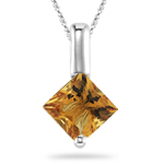 0.34 Ct 4 mm AA Princess Citrine Solitaire Pendant in 14K White Gold