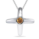 0.10 Cts of 3 mm AA Round Citrine Cross Pendant in Silver
