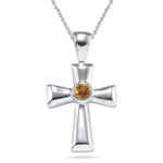 0.10 Cts of 3 mm AA Round Citrine Templar Cross Pendant in Silver