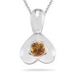 0.20 Ct 4 mm AA Round Citrine Solitaire Heart-drop Pendant in Silver