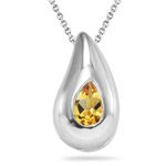 0.50 Cts of 6x4 mm AA Pear Citrine Solitaire Drop Pendant in Silver