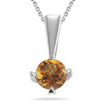 1.00 Ct of 6 mm AA Round Citrine Solitaire Pendant in Silver