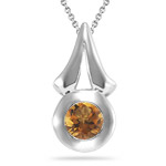 0.60 Ct 5 mm AA Round Citrine Solitaire Circle-Drop Pendant in Silver