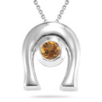0.20 Cts of 4 mm AA Round Citrine Solitaire Horse-Shoe Shaped Pendant in Silver