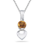 0.26 Cts of 4 mm AA Round Citrine Heart Pendant in Silver