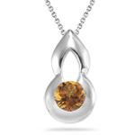 0.60 Ct 5 mm AA Round Citrine Solitaire Lotus Bud Pendant in Silver