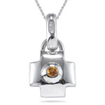0.14 Cts of 3 mm AA Round Citrine Solitaire Pendant in Silver