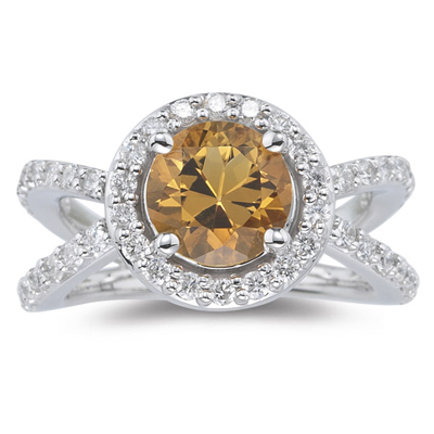 0.94 Cts Diamond & 1.60 Cts Citrine Ring in 14K White Gold