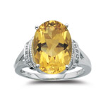 0.03 Cts Diamond & 5.94 Cts Citrine Ring in 14K White Gold