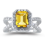 0.63 Ct Diamond & 1.15 Cts AAA Citrine Ring in 14K White Gold