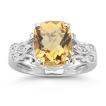 0.06 Cts Diamond & 3.59 Cts Citrine Ring in 14K White Gold