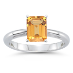 1.50 Cts of 8x6 mm Emerald Cut Citrine Solitaire Scroll Ring in 14K White Gold