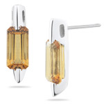1.10 Cts of 6x4 mm AA Emerald Citrine Stud Earrings in 14K White Gold