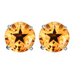 3.00 Cts of 7 mm AA Texas Star Citrine Stud Earrings in 14K White Gold