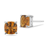 1.03 Cts of 5 mm AA Cushion Checkered Citrine Stud Earrings in 18K White Gold