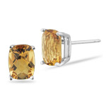 1.61 Cts of 7x5 mm AA Cushion Citrine Stud Earrings in 14K White Gold
