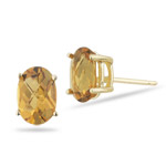 1.43 Ct 7x5 mm AA Oval Checker Citrine Stud Earrings in 14K Yellow Gold