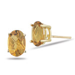 1.43 Ct 7x5 mm AA Oval Checker Citrine Stud Earrings in 14K Yellow Gold