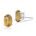 1.43 Ct 7x5 mm AA Oval Checker Citrine Stud Earrings in 14K White Gold