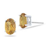 1.43 Ct 7x5 mm AA Oval Checker Citrine Stud Earrings in 14K White Gold