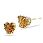 1.40 Cts of 6 mm AA Heart Citrine Stud Earrings in 14K Yellow Gold