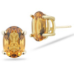 3.20 Cts of 9x7 mm AA Oval Citrine Stud Earrings in 14K Yellow Gold