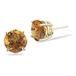 0.30 Cts of 3.5 mm AA Round Citrine Stud Earrings in 14K Yellow Gold