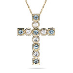 1.25 Cts Aquamarine & White Sapphire Cross Pendant in 14K Yellow Gold