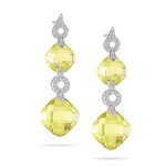 0.20 Cts Diamond & 38.20 Cts AA Cushion Lemon Citrine Earrings