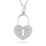 0.32-0.38 Cts  SI2 - I1 clarity and I-J color Diamond Heart Lock Pendant in 14K White Gold