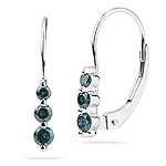 0.25 Cts Teal Blue Diamond Three Stone Earrings in 14K White Gold