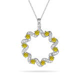 1.30-1.35 Ct Diamond & Yellow Diamond Circle Pendant in 14K White Gold