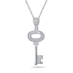 0.35-0.39 Cts  SI2 - I1 clarity and I-J color Milgrain Diamond Key Pendant in 14K White Gold