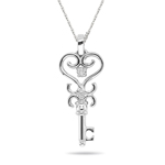0.01-0.03 Cts  SI2 - I1 clarity and I-J color Diamond Heart Key Pendant in 14K White Gold