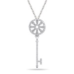 0.60 Cts Diamond Wheel of Fortune Key Pendant in 14K White Gold